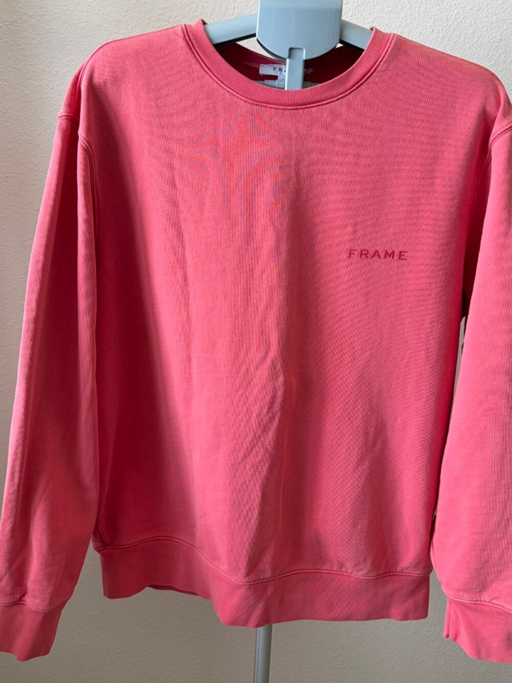 FRAME Classic Sweatshirt Women XL Salmon Pink Embroidered Logo French Terry